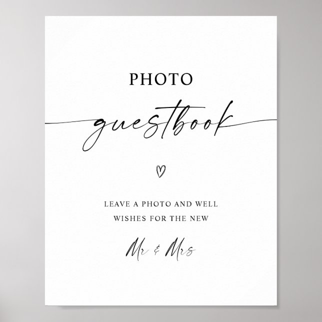 Underskrift av minimalistisk fotoguestbook Bröllop Poster (Framsidan)