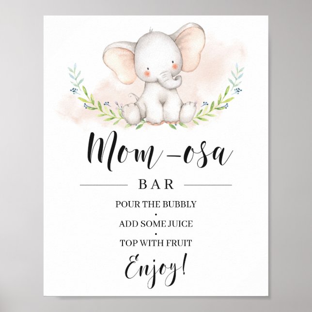 Underskrift för Girl Elephant Baby Shower Mamma-os Poster (Framsidan)