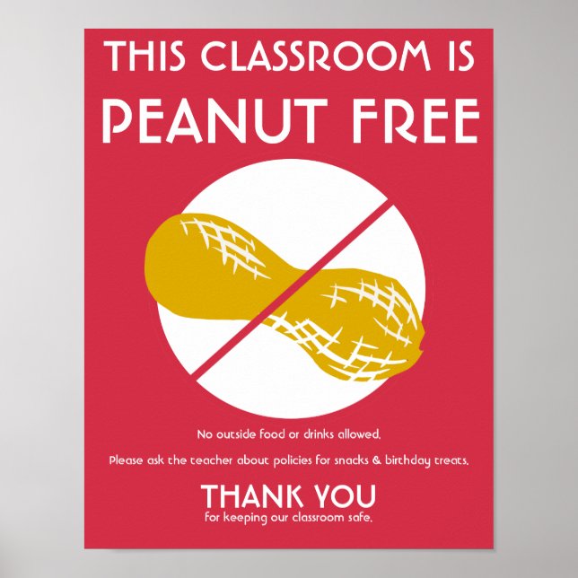 Underskrift för Peanut Free Classroom för skola el Poster (Framsidan)