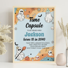 Underskrift om Groovy Ghost Boo Birthday Time Caps Poster