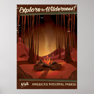 Undersök vildmarken! Lägret avfyrar affischen Poster