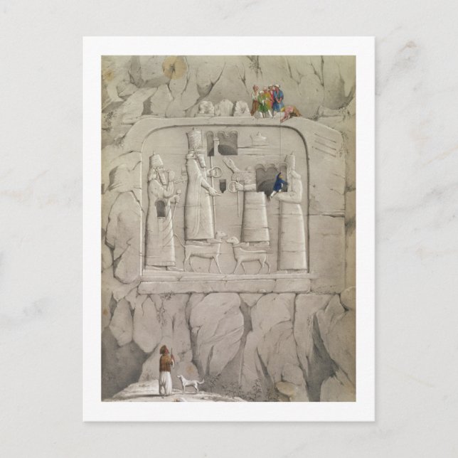 Undersöka en assyrisk skulptur i Sten från Discov Vykort (Framsida)