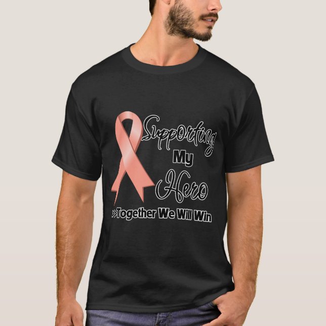 Understödja livmoder- cancer min hjälte t shirt (Framsida)