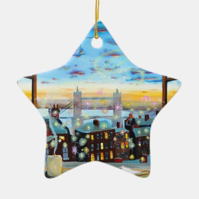 Understödja stjärnan till höger. Peter Pan Julgransprydnad Keramik (Framsidan)
