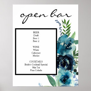 Underteckna Dusty Blue Blommigt 2 Pub Poster