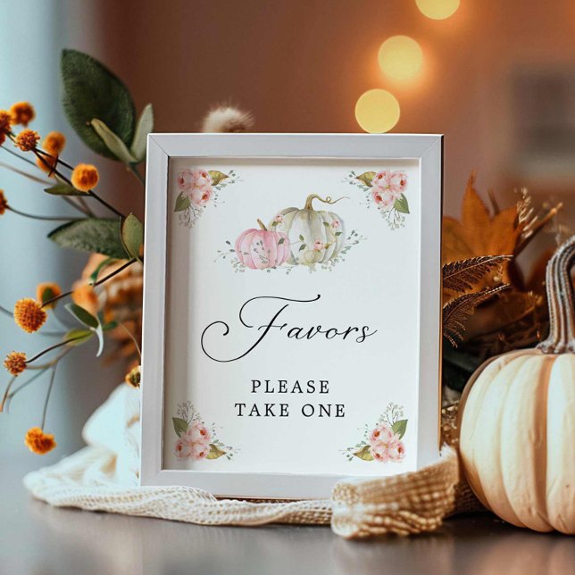 Underteckna Favoriter för rosa Pumpkin Girl Baby S Poster (Favors Sign Little Pumpkin Girl Baby Shower)