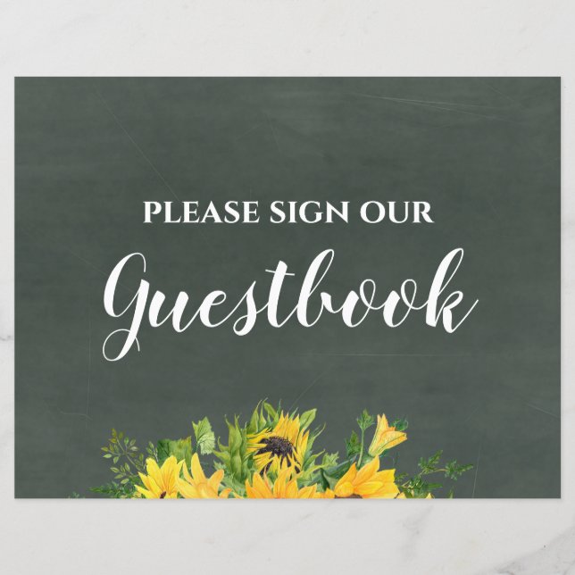Underteckna Guestbook Chalk-solblommor i Bröllop (Framsida)