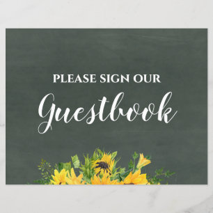 Underteckna Guestbook Chalk-solblommor i Bröllop