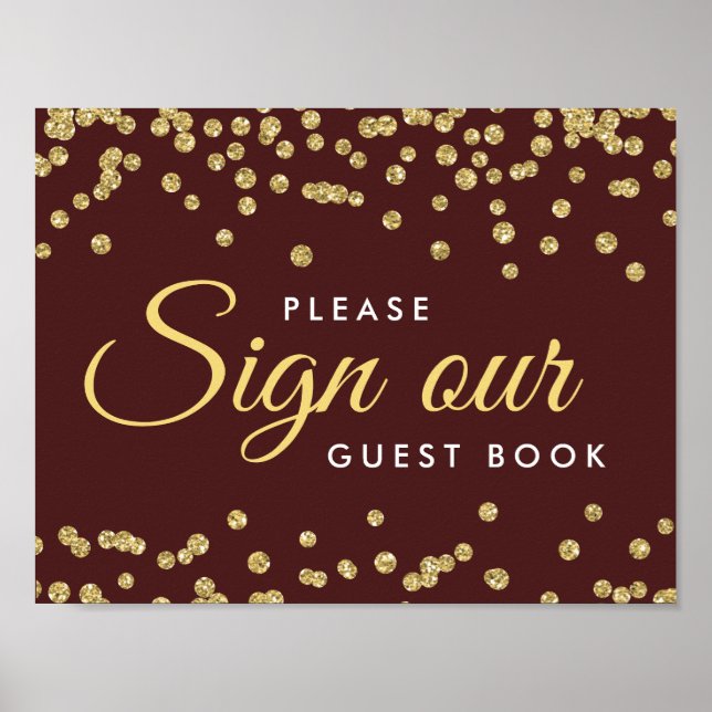 Underteckna Guestbook Guld Faux Glitter Confetti M Poster (Framsidan)
