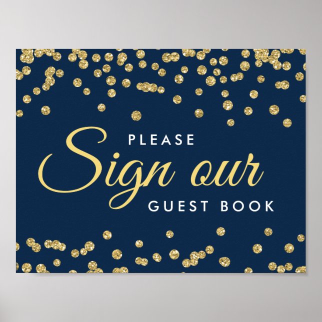 Underteckna Guestbook Guld Faux Glitter Confetti N Poster (Framsidan)