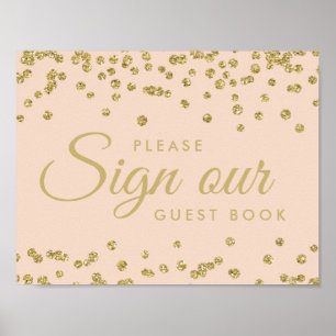 Underteckna Guestbook Guld Faux Glitter confetti  Poster