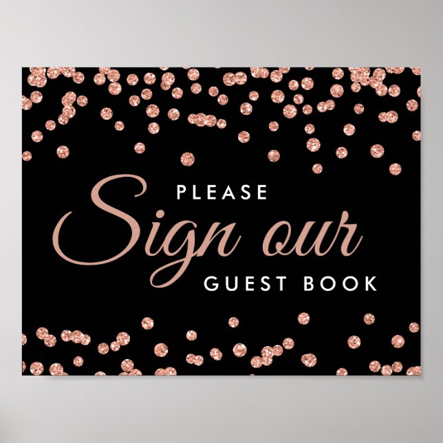 Underteckna Guestbook Ro Guld Glitter-konfetti Bla Poster (Framsidan)