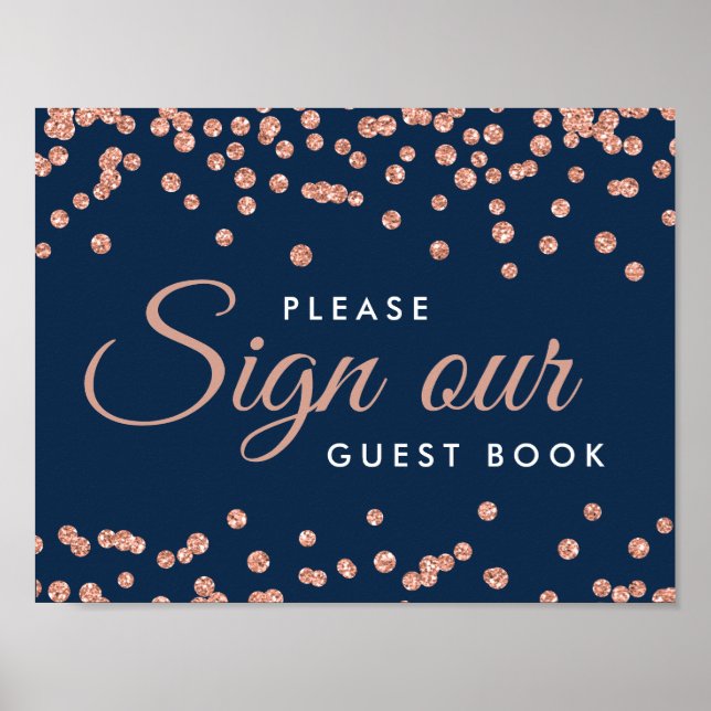 Underteckna Guestbook Ro Guld Glitter Konfetti-flo Poster (Framsidan)