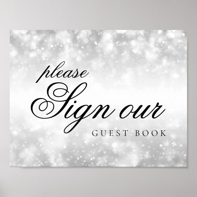 Underteckna Guestbook Silver Shimmer Ljus Poster (Framsidan)