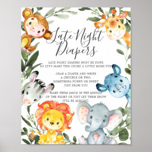 Underteckna jungle Animals Baby Shower Late Night  Poster