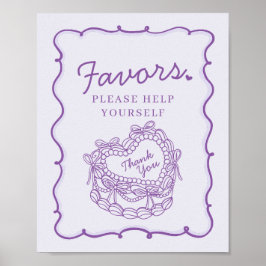 Underteckna lila Bow Retro Heart Coquette Cake-fav Poster