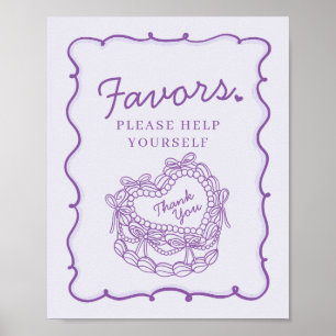 Underteckna lila Bow Retro Heart Coquette Cake-fav Poster