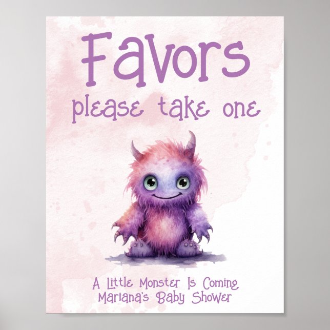 Underteckna Little Monster Girl Baby Shower Faves Poster (Framsidan)