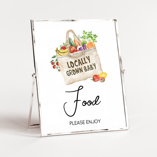 Underteckna Mat för lokalt odlad babyvy Poster (Farmers Locally Grown Baby Shower Sign)