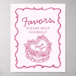 Underteckna rosa Bow Retro Heart Coquette Cake-fav Poster
