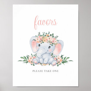 Underteckna rosa Cute Elephant Girl Baby Shower Fa Poster