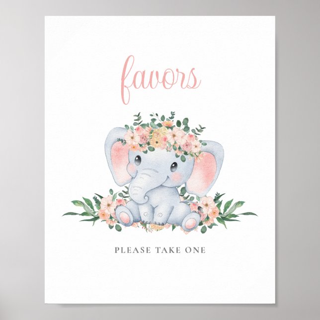 Underteckna rosa Cute Elephant Girl Baby Shower Fa Poster (Framsidan)