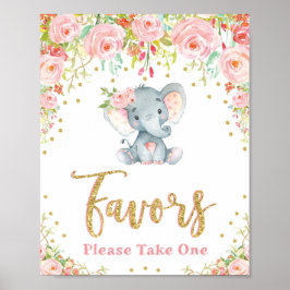 Underteckna Rosa ros Girly i Elephant Baby Shower  Poster