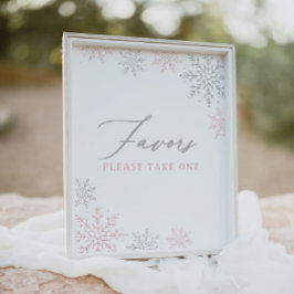 Underteckna rosa Snowflake Girl Baby Shower Faves- Poster