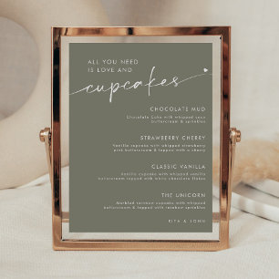 Underteckna Sage Grönt Dessert Cuppie Menu Bröllop Poster