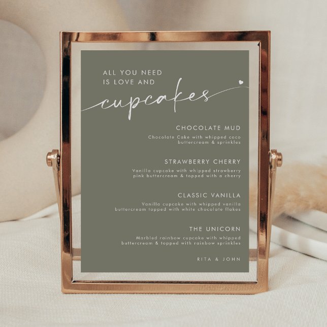Underteckna Sage Grönt Dessert Cuppie Menu Bröllop Poster (Skapare uppladdad)