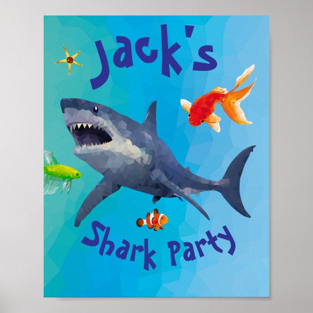 Underteckna Shark Children Party Pappra Bord Poster (Framsidan)