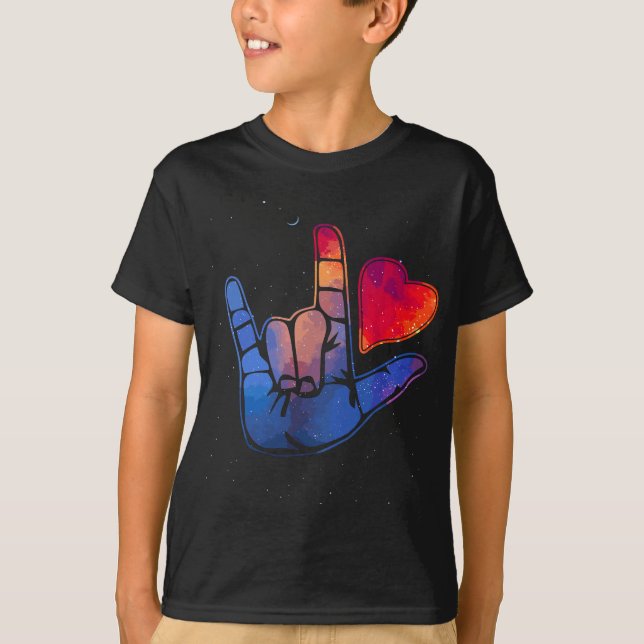 Underteckna språk I Kärlek Du Space Stars Heart Te T Shirt (Framsida)