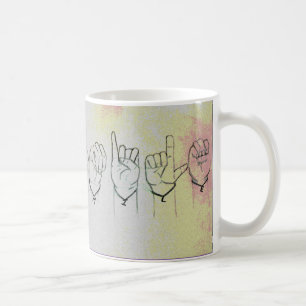 Underteckna språket "leende ", kaffemugg