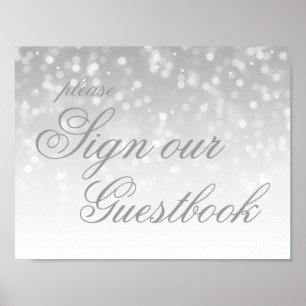 Underteckna vår Bröllop Guestbook Silver Bokeh Lju Poster