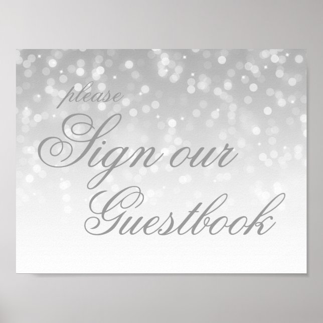 Underteckna vår Bröllop Guestbook Silver Bokeh Lju Poster (Framsidan)