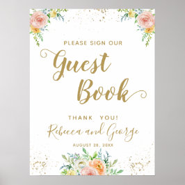 Underteckna vår gäst bok blommigt dusk rosa och gu poster