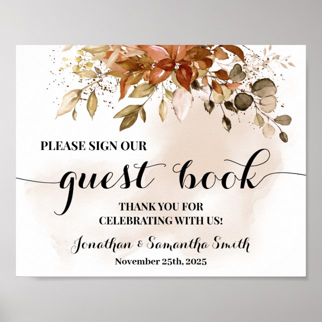 Underteckna vår gäst Bok Bröllop höstvisning för h Poster (Framsidan)