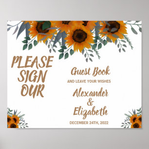 Underteckna vår gäst Bok Bröllop Sunblommor Greene Poster