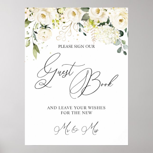 Underteckna vår gäst Bok Vit ros Poster (Framsidan)