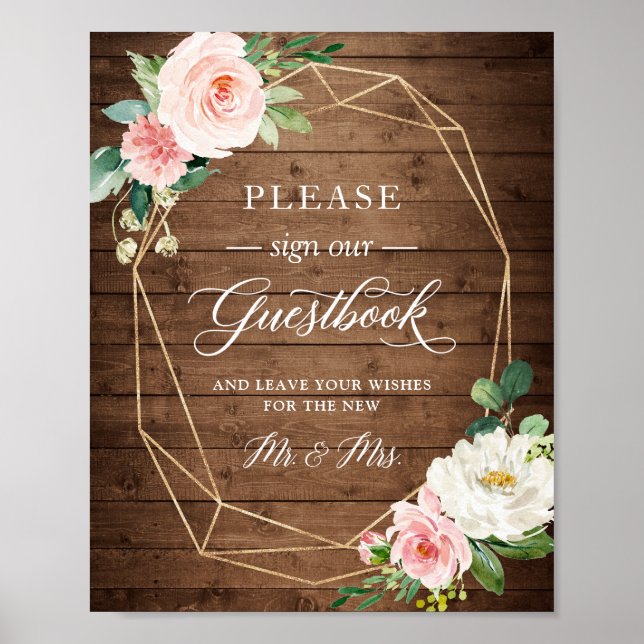 Underteckna vår gästboks geometriska Blommigt Poster (Framsidan)