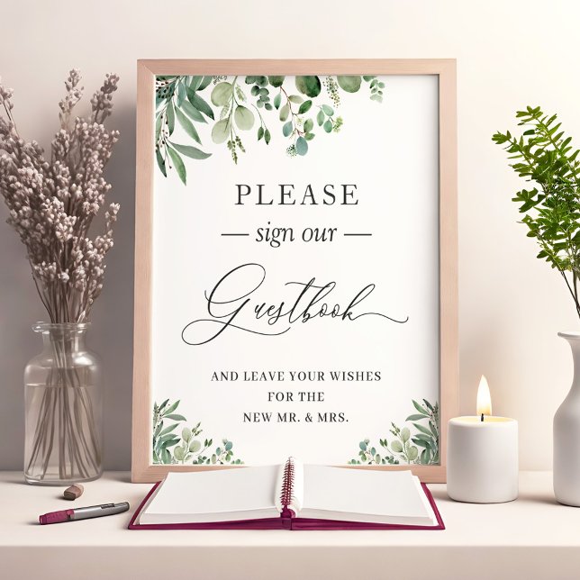 Underteckna vår Guestbook Chic Eucalyptus Löv Poster (Skapare uppladdad)