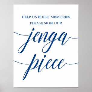 Underteckna vår Jenga Bröllop-flagga, blå kalligra Poster