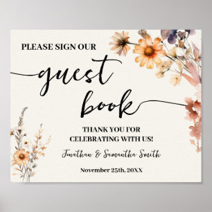 Underteckna våra gästblommor från Bok Bröllop Poster