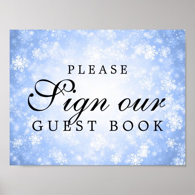 Underteckna vårt Bröllop Guestbook Blue Winter Won Poster (Framsidan)