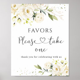 Underteckna vit ros bröllopsfavoriter, ta ett poster