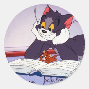 Undertecknad Tom och Jerry läs- bok Runt Klistermärke