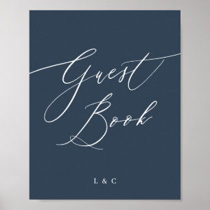Undertecknande av Blåvitvit Elegant bröllop-gäst B Poster