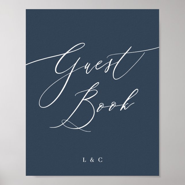 Undertecknande av Blåvitvit Elegant bröllop-gäst B Poster (Framsidan)