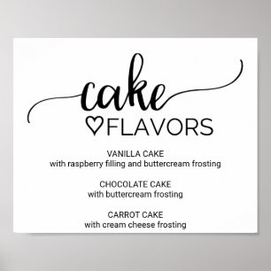 Undertecknande av Bröllop Calligraphy Cake Flavors Poster