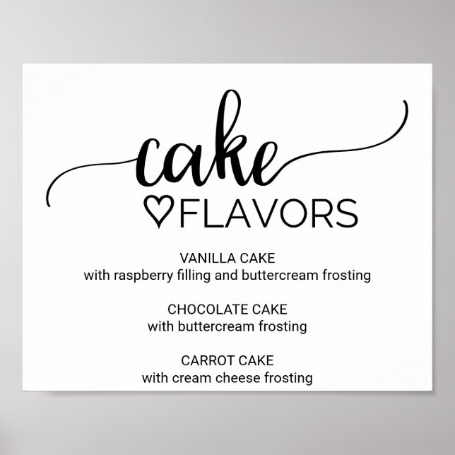 Undertecknande av Bröllop Calligraphy Cake Flavors Poster (Framsidan)